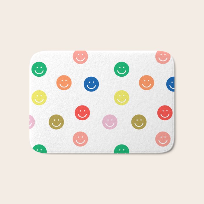 Smiley Faces Happy Simple Rainbow Colors Pattern Smile Face Kids Nursery Boys Girls Decor Bath Mat