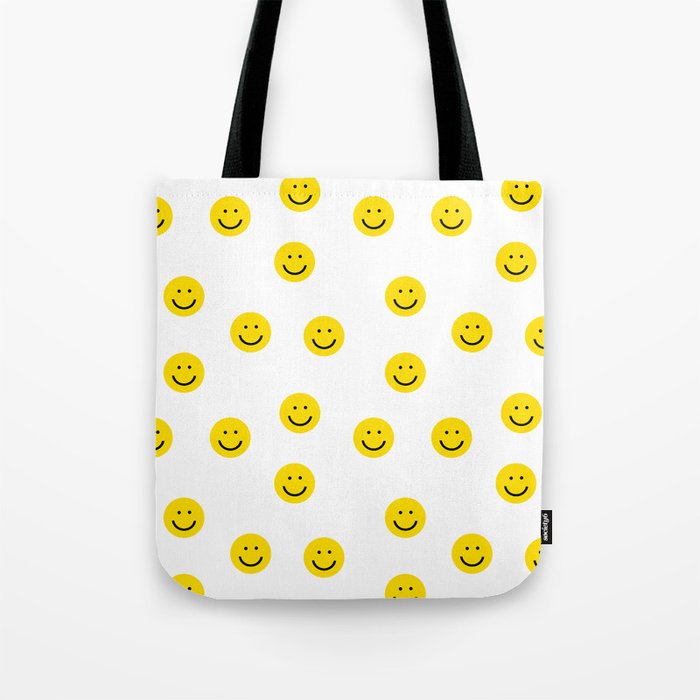 Smiley Faces White Yellow Happy Simple Smiley Pattern Smile Face Kids Nursery Boys Girls Decor Tote Bag