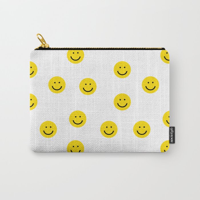 Smiley Faces White Yellow Happy Simple Smiley Pattern Smile Face Kids Nursery Boys Girls Decor Carry All Pouch