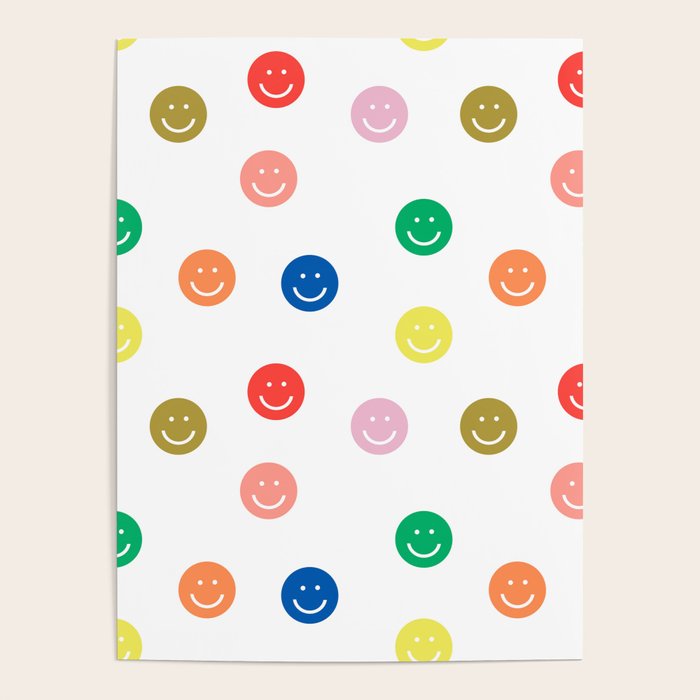 Smiley Faces Happy Simple Rainbow Colors Pattern Smile Face Kids Nursery Boys Girls Decor Poster