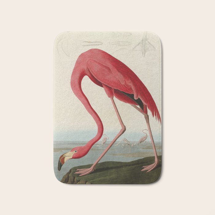 American Flamingo By John James Audubon, Vintage Illustration Bath Mat