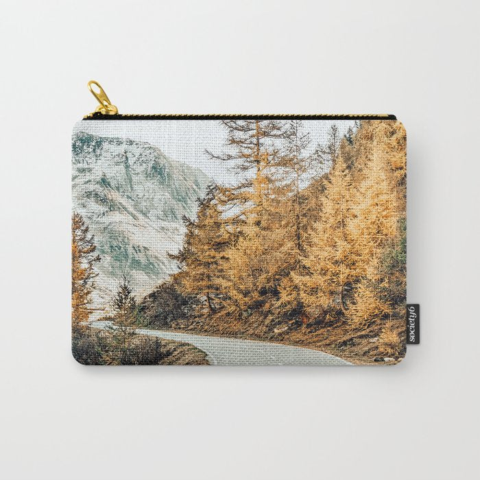 Snow + Golden Pine Photography Landscape Wall Decor, Scenic Nature Carry All Pouch