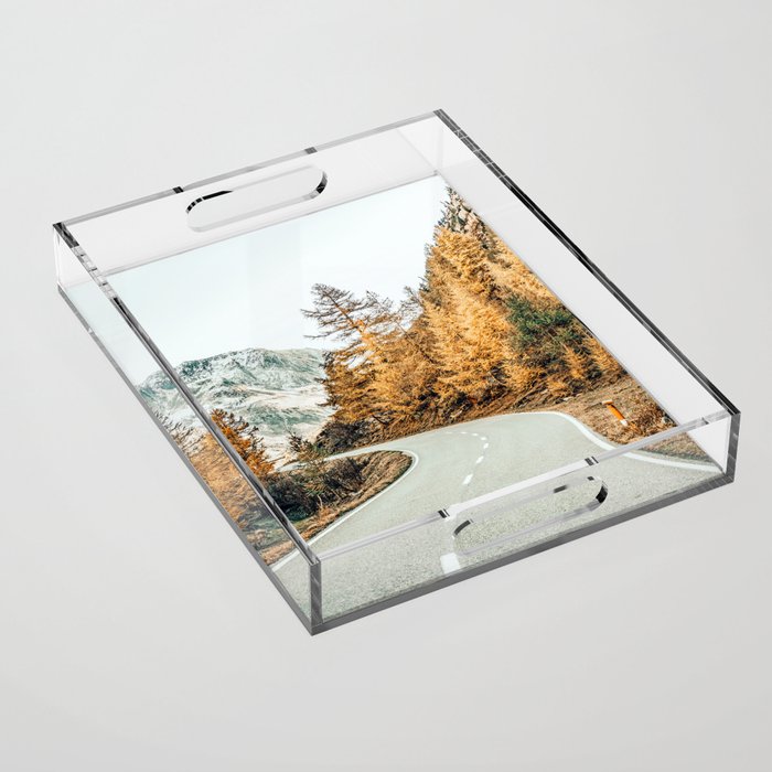 Snow + Golden Pine Photography Landscape Wall Decor, Scenic Nature Acrylic Tray