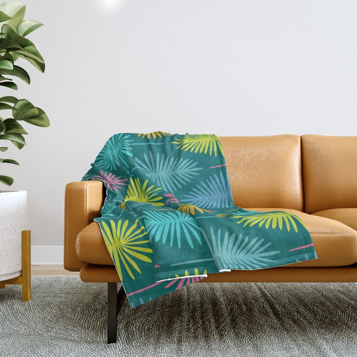 Bright Tropical Botanical Pattern Throw Blanket