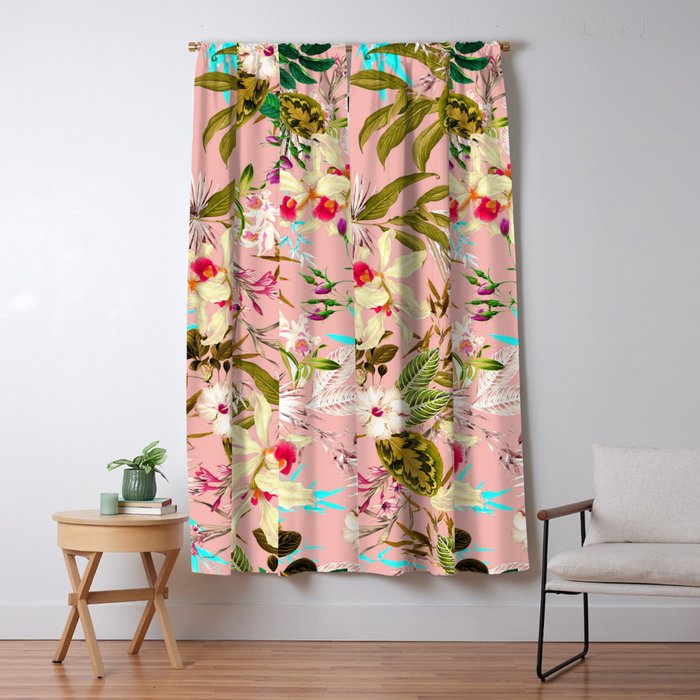 Gardenia | Vintage Botanical Nature Pattern | Blush Boho Plants Garden Floral Window Curtain