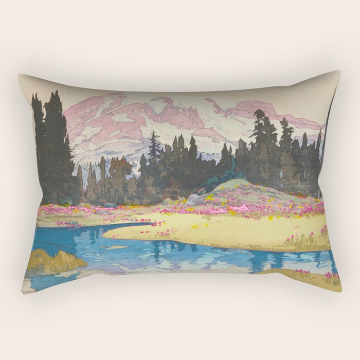 Mount Rainier Vintage Beautiful Japanese Woodblock Print Hiroshi Yoshida Rectangular Pillow