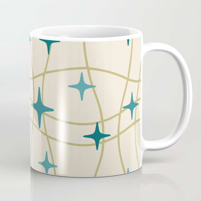 Mid Century Modern Cosmic Star Pattern 693 Cream Turquoise Olive Coffee Mug