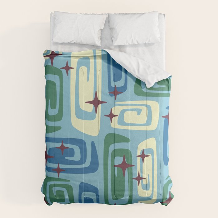 Mid Century Modern Cosmic Galaxies 728 Blue Green And Cream Comforter