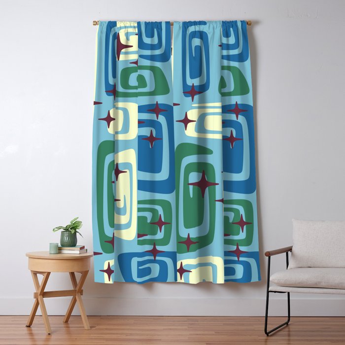Mid Century Modern Cosmic Galaxies 728 Blue Green And Cream Window Curtain