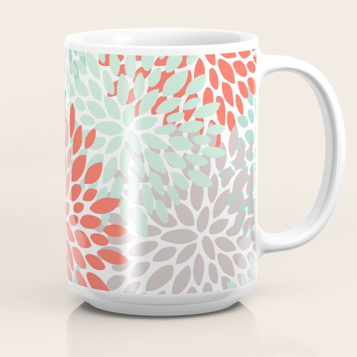 Floral Pattern, Orange, Teal, Mint Green, Flower Print Coffee Mug