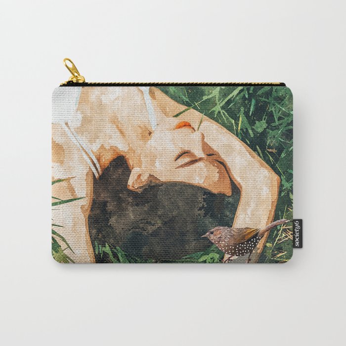 Jungle Nap Painting, Nature Illustration, Woman & Birds Portrait Carry All Pouch