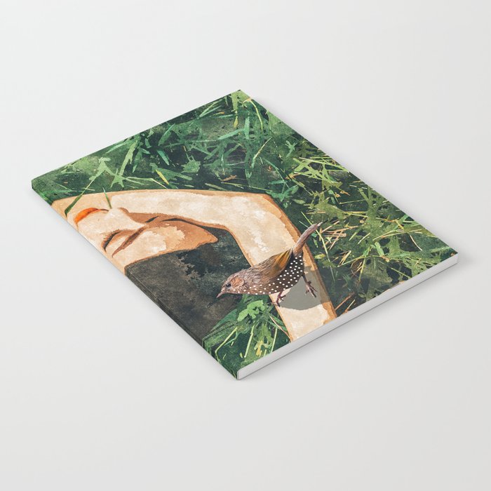 Jungle Nap Painting, Nature Illustration, Woman & Birds Portrait Notebook