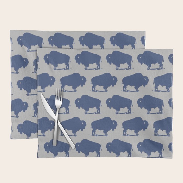 Buffalo Bison Pattern Blue And Gray Placemat