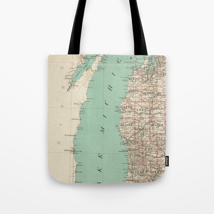 Vintage Map Of Lake Michigan (1888) Tote Bag