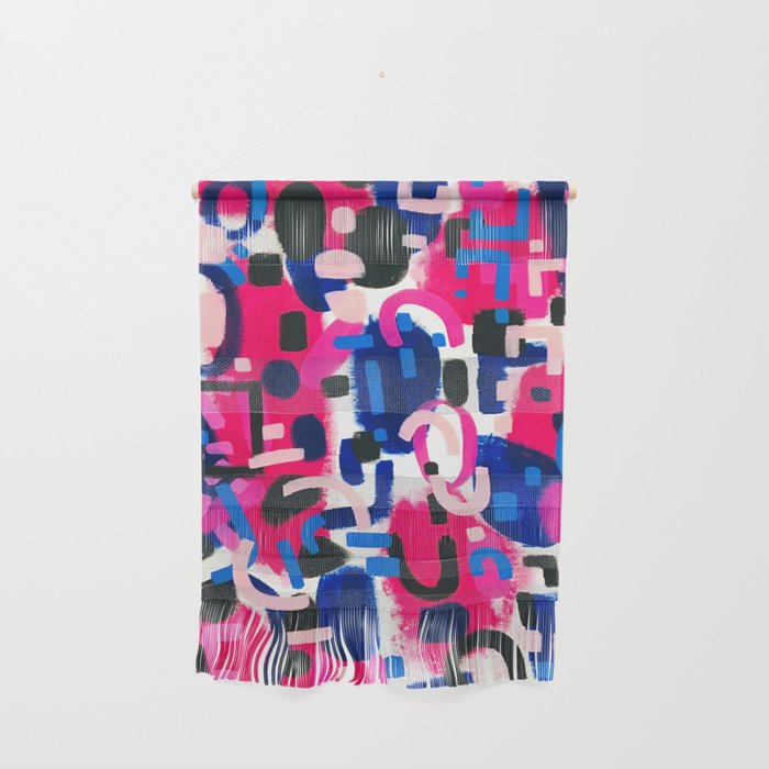 Magenta Blue Abstract Acrylic Painting Kusama Primitive Shapes Wall Hanging
