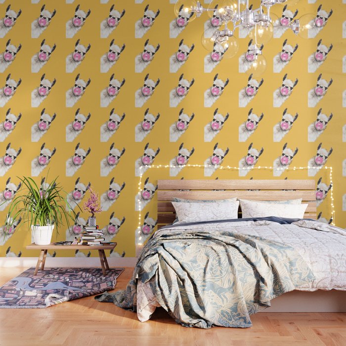 Bubble Gum Sneaky Llama In Yellow Wallpaper