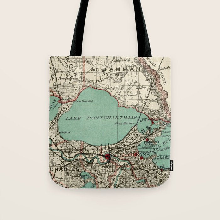 Vintage Map Of Lake Pontchartrain (1887) Tote Bag