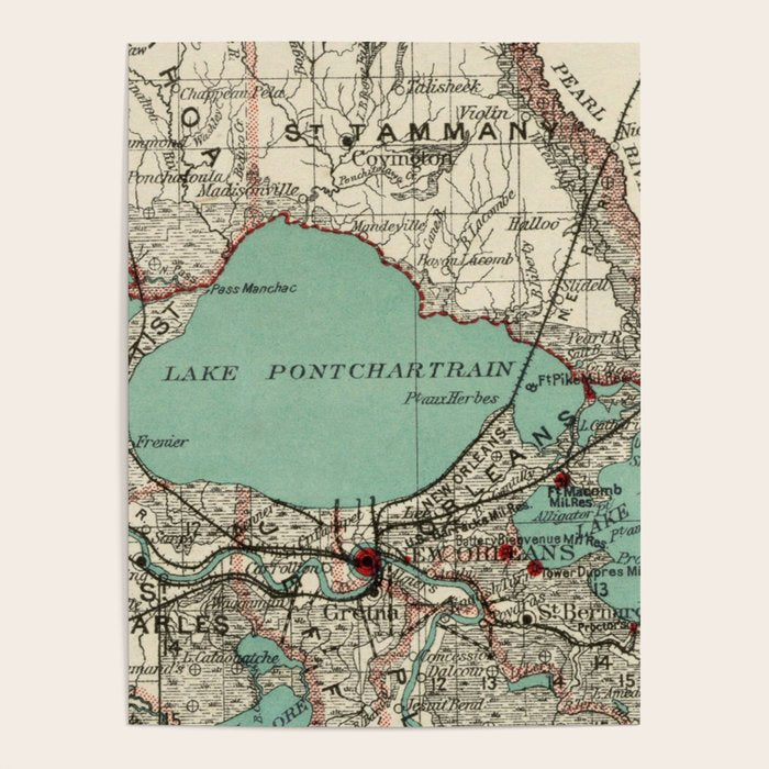 Vintage Map Of Lake Pontchartrain (1887) Poster