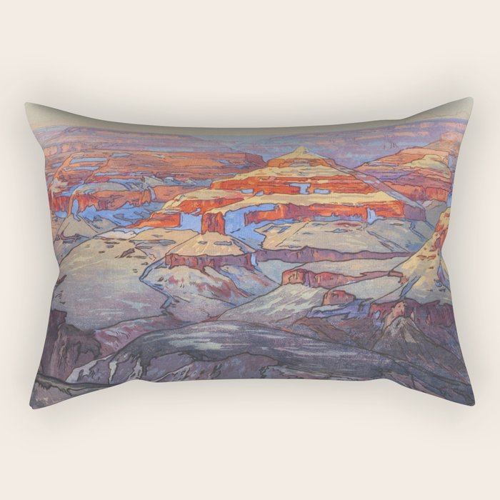 Grand Canyon Vintage Japanese Woodblock Print American Landscape Hiroshi Yoshida Rectangular Pillow