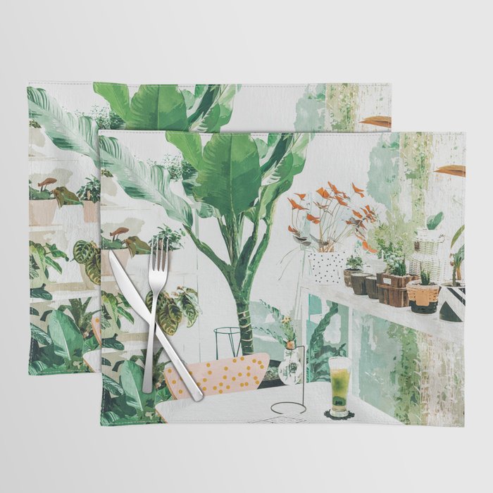 Junglow, Urban Jungle Botanical Home Decor, Tropical Plants Interior Design Plant Lady Painting Placemat