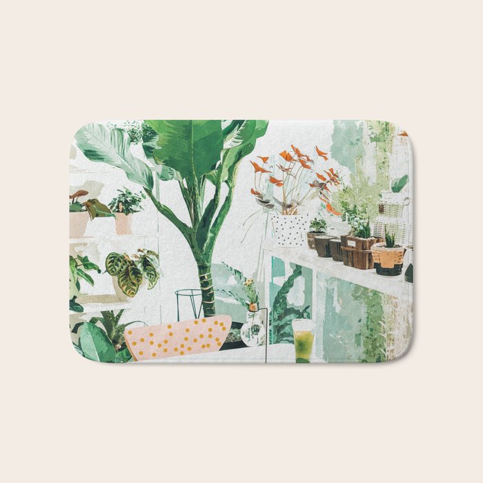 Junglow, Urban Jungle Botanical Home Decor, Tropical Plants Interior Design Plant Lady Painting Bath Mat