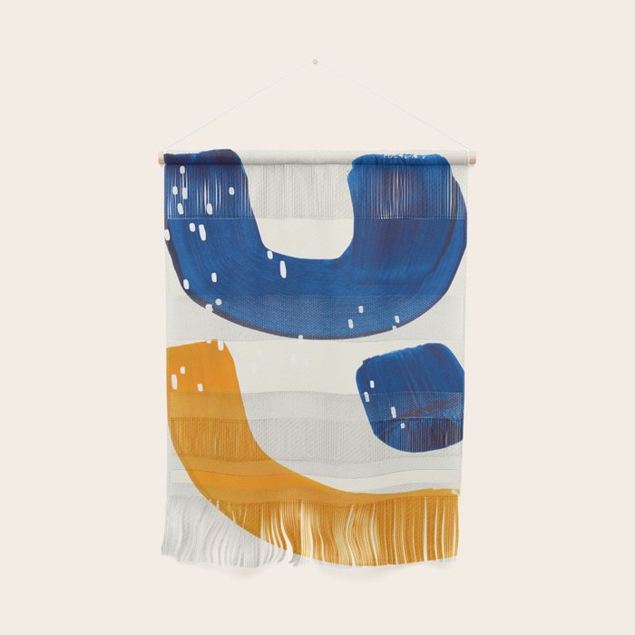 Minimalist Abstract Mid Century Modern Colorful Shape Yellow Blue Pattern Fun Art Wall Hanging