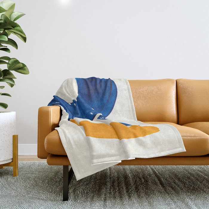 Minimalist Abstract Mid Century Modern Colorful Shape Yellow Blue Pattern Fun Art Throw Blanket