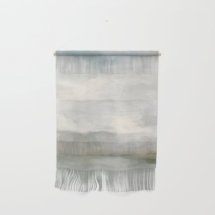 Break In The Weather Ii - Modern Abstract Painting, Light Teal, Sage Green Gray Cloudy Weather Ocean Wall Hanging