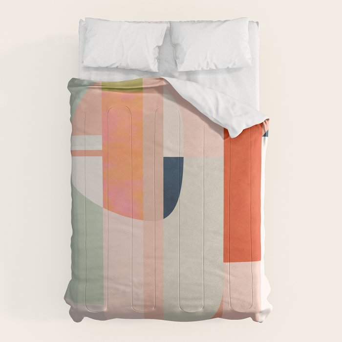 Shapes Modern Mid-Century Peach Pink Coral Mint Comforter