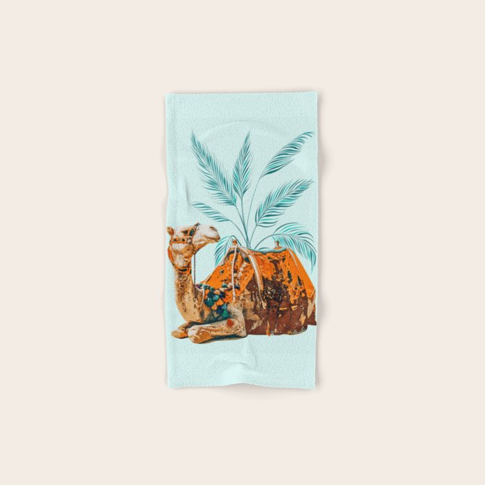 Camel Ride, Modern Bohemian Eclectic Animals, India Culture Travel Palm Desert Painting Bath Towel