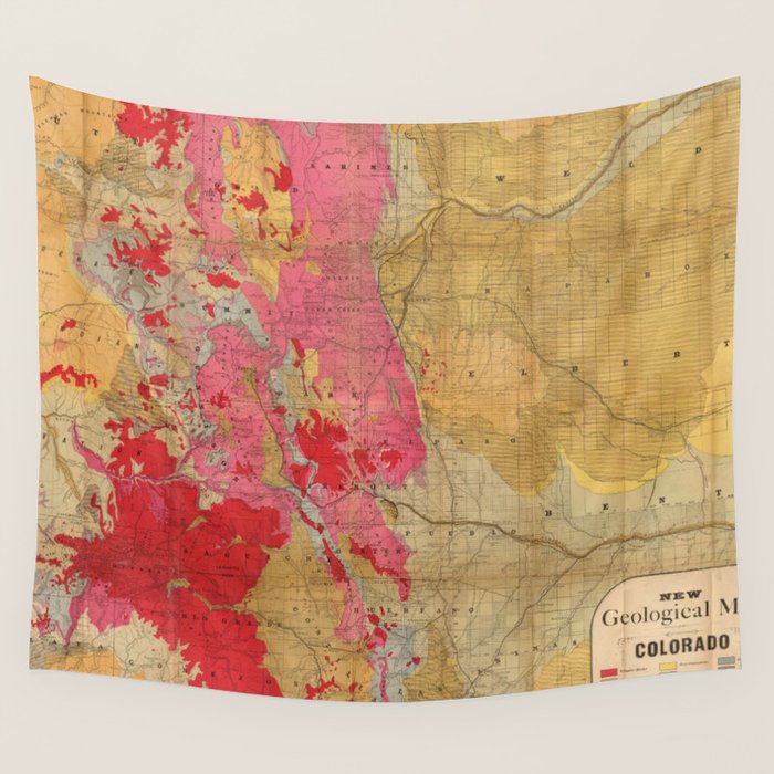 Vintage Geological Map Of Colorado (1879) Wall Tapestry
