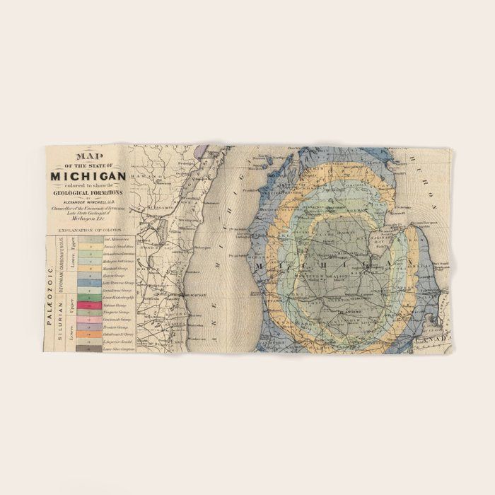 Vintage Michigan Geology Map (1873) Bath Towel