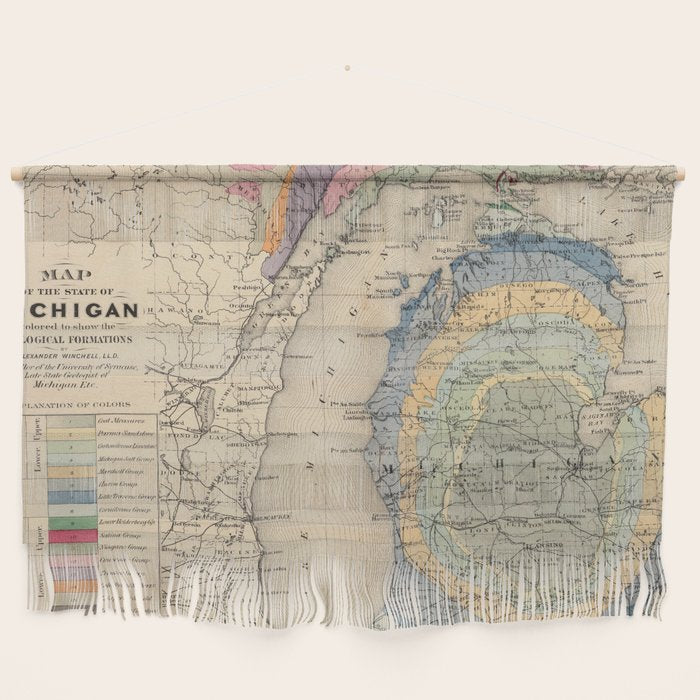 Vintage Michigan Geology Map (1873) Wall Hanging