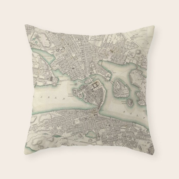 Vintage Map Of Stockholm Sweden (1838) Throw Pillow