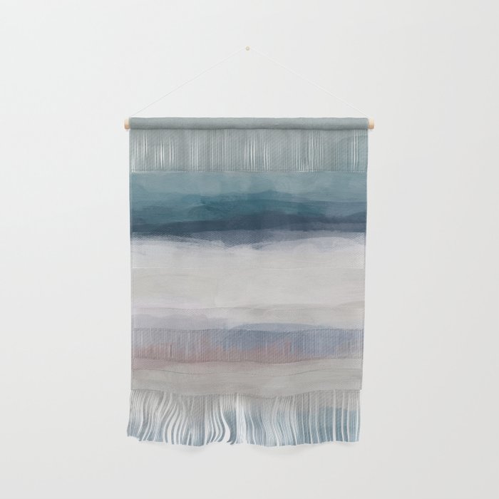 Lullaby Waves Iii - Dark Teal Blue White Pink Light Blue Modern Art, Ocean Waves Nursery Beach Wall Hanging