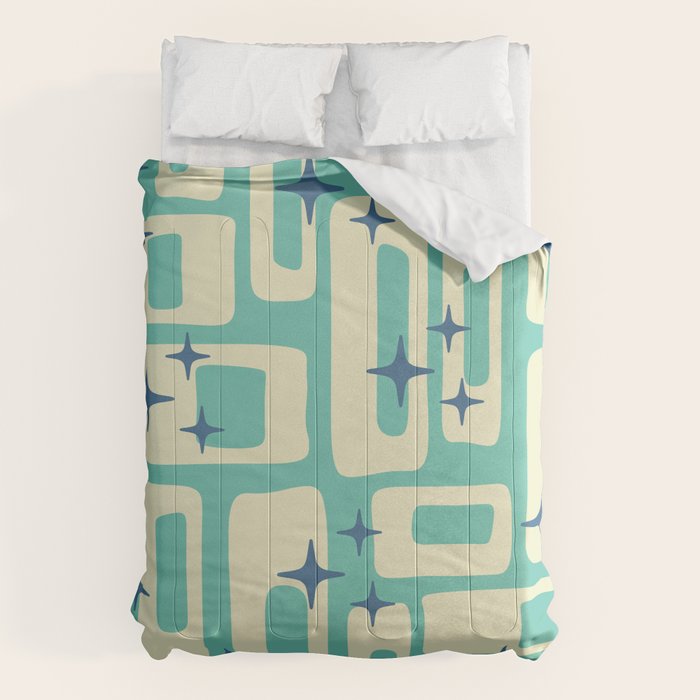 Retro Mid Century Modern Abstract Pattern 576 Turquoise Blue Comforter