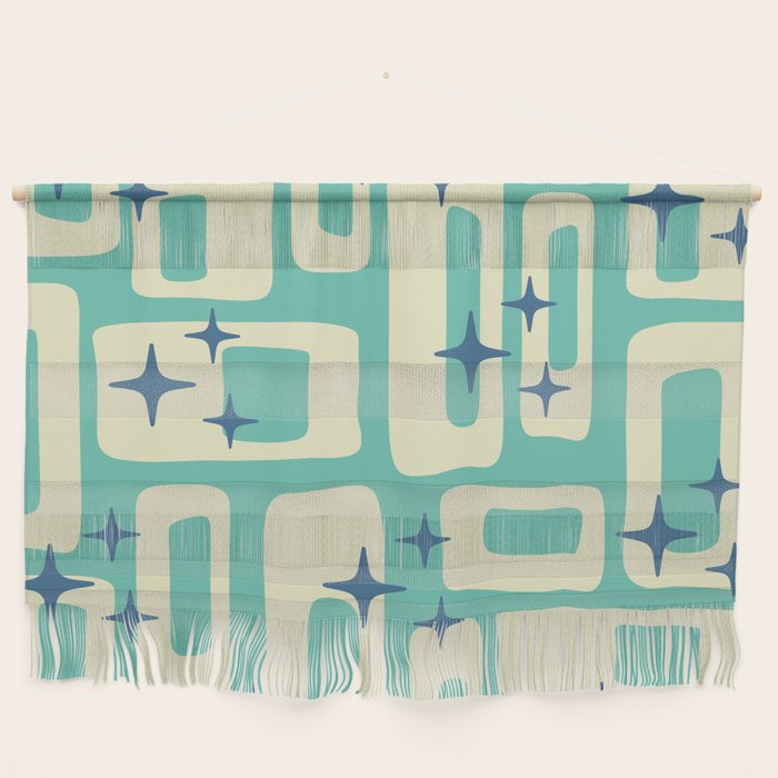 Retro Mid Century Modern Abstract Pattern 576 Turquoise Blue Wall Hanging