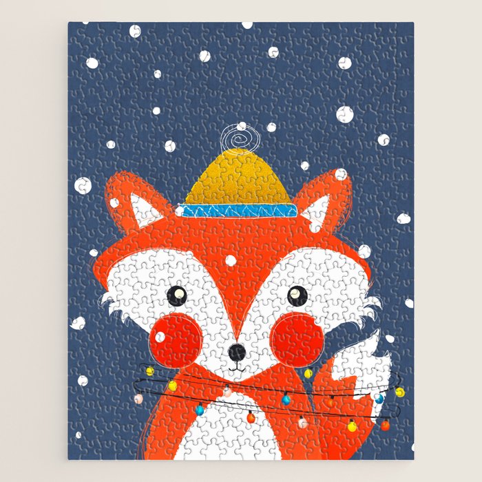 Cute Christmas Fox In The Snow Jigsaw Puzzle