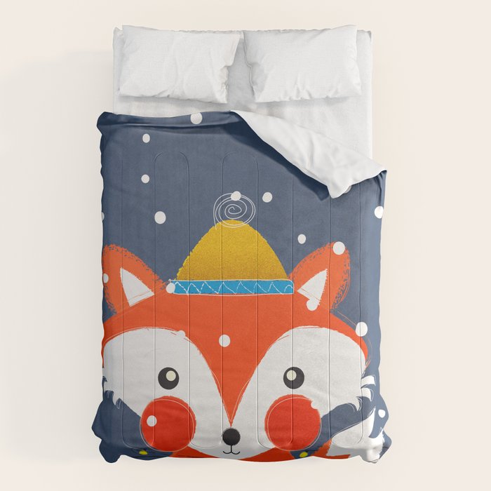 Cute Christmas Fox In The Snow Comforter