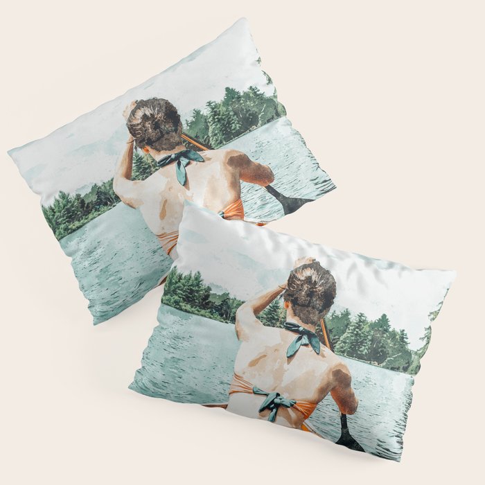 Row Your Own Boat | Woman Empowerment Confidence Painting | Positive Growth Mindset Boho Adventure  Pillow Sham