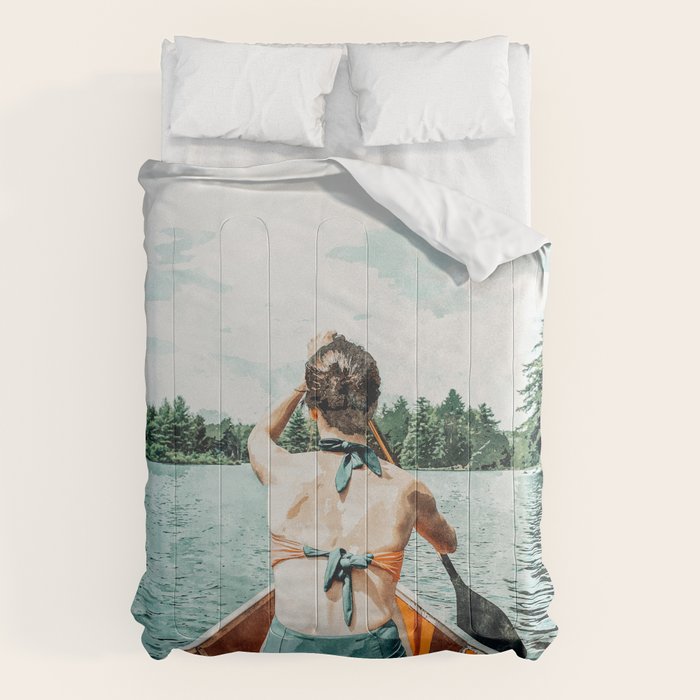 Row Your Own Boat | Woman Empowerment Confidence Painting | Positive Growth Mindset Boho Adventure  Comforter