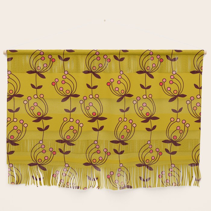 Flowers On Yellow Seamless Pattern - Mustard Yellow Wall Hanging