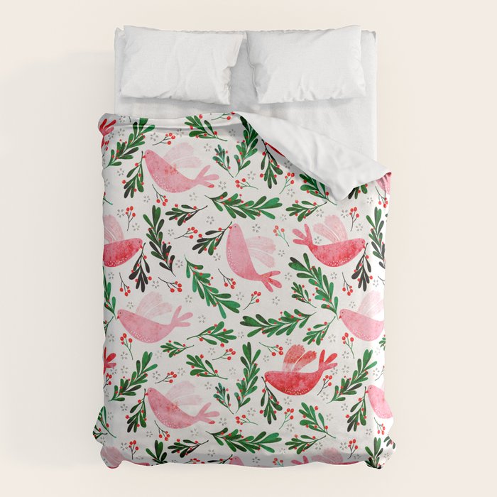 Festive Birds - Christmas Pattern No2 Duvet Cover