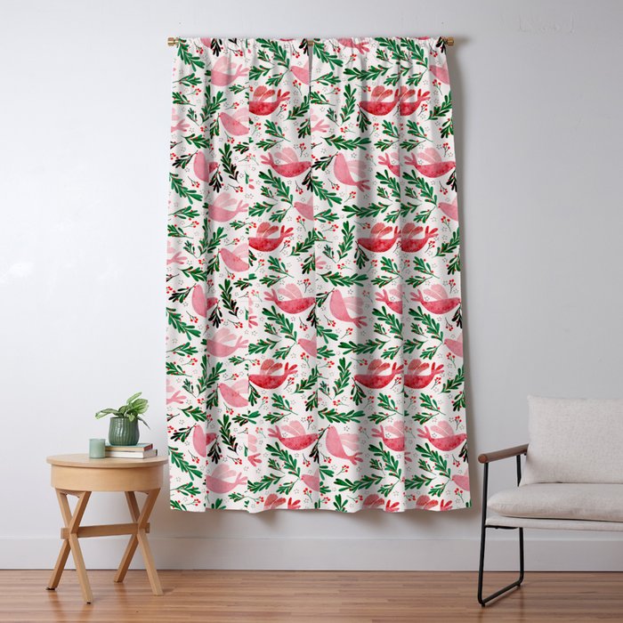 Festive Birds - Christmas Pattern No2 Window Curtain
