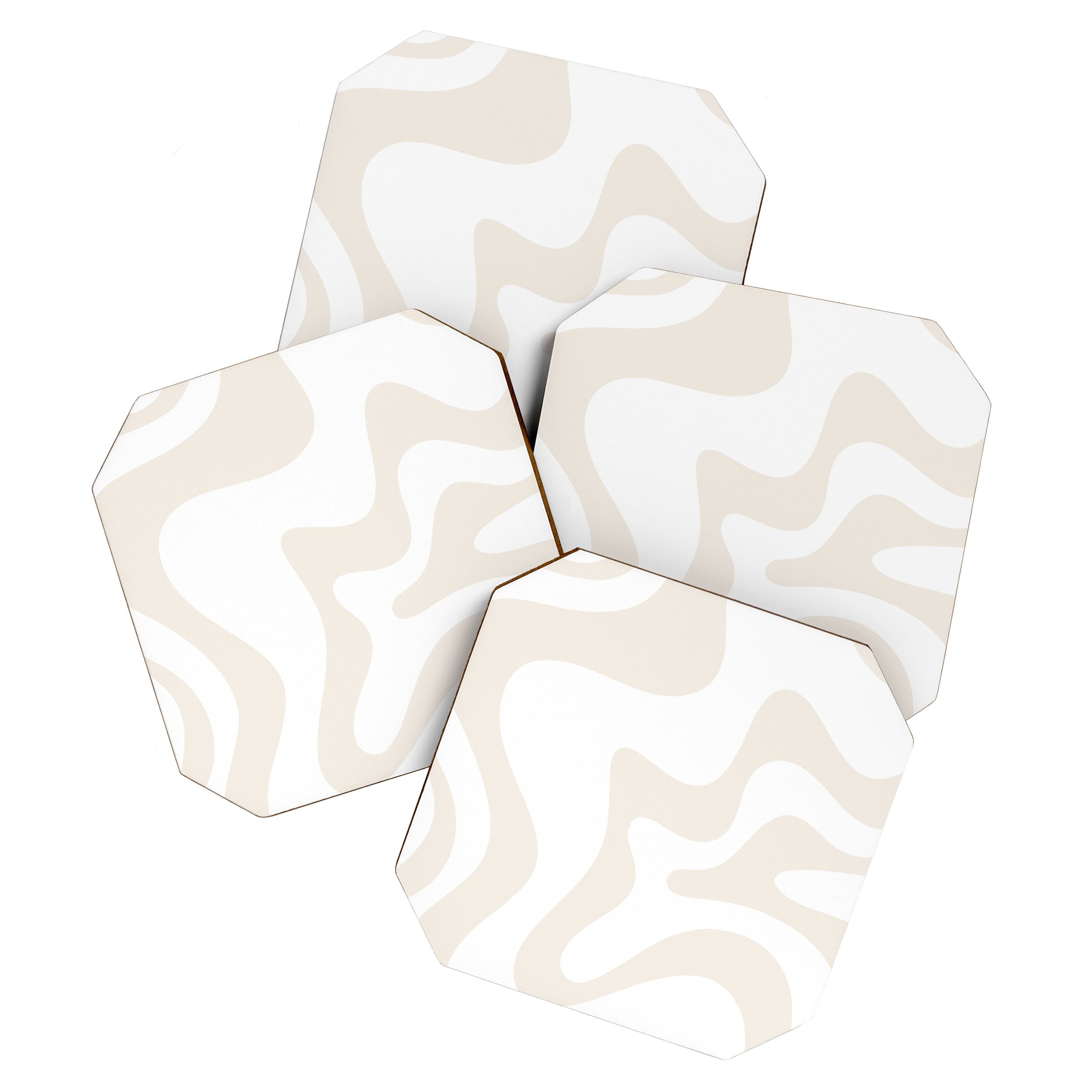 Liquid Swirl Abstract Pattern In Pale Beige And White Coaster