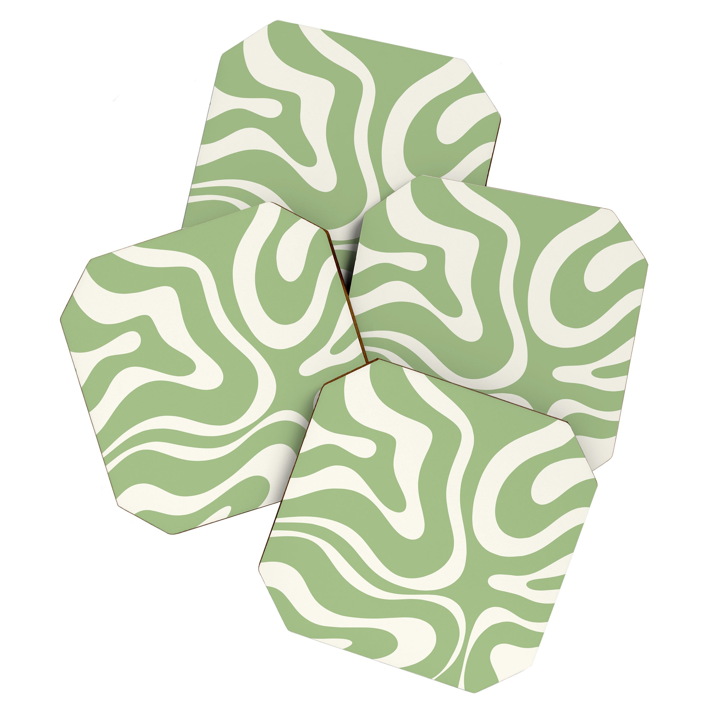 Modern Liquid Swirl Abstract Pattern In Light Sage Green And Cream Coaster