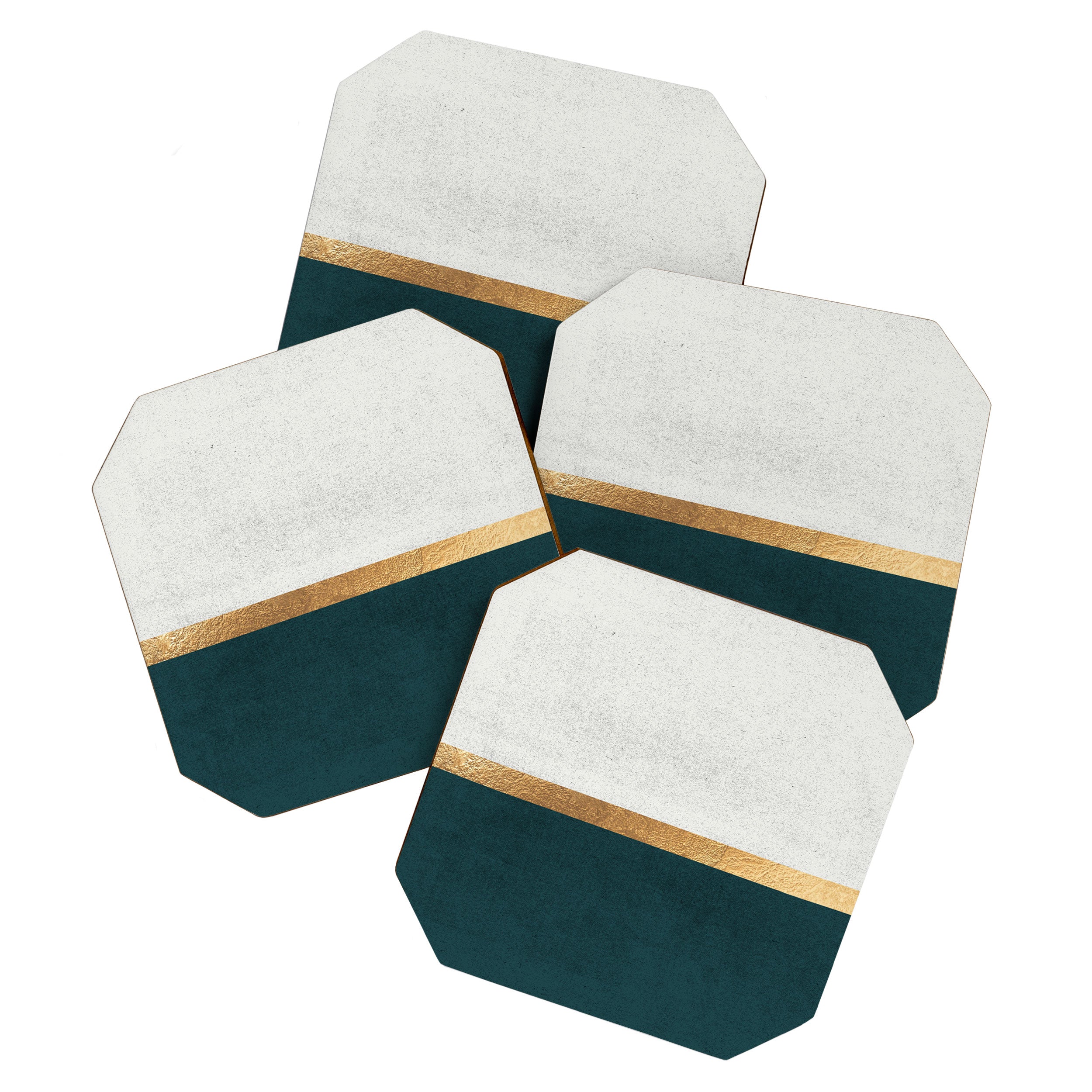 Deep Green, Gold And White Color Block Coaster