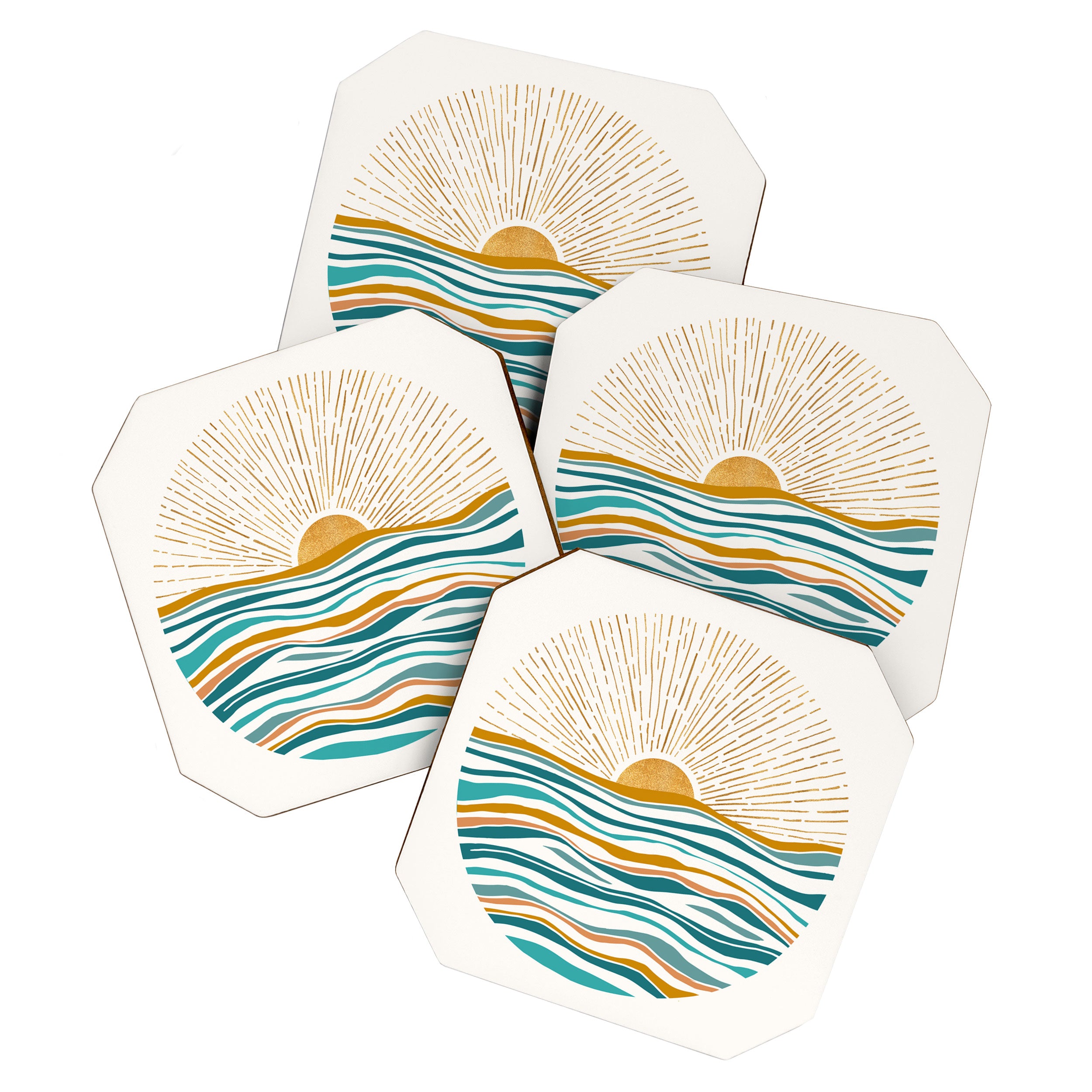 The Sun And The Sea - Gold And Teal Coaster