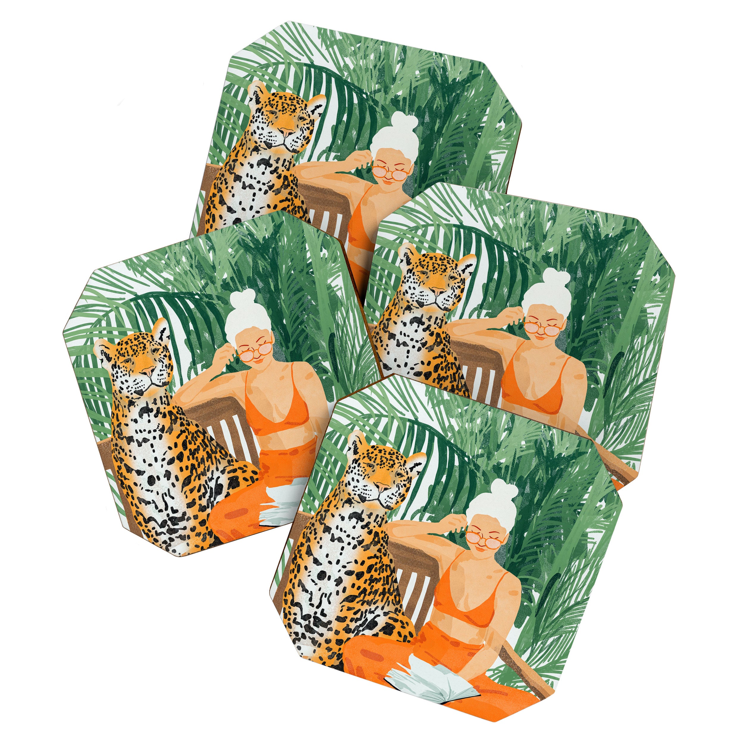 Jungle Vacay | Modern Bohemian Blonde Woman Tropical Travel | Leopard Wildlife Forest Reader Coaster