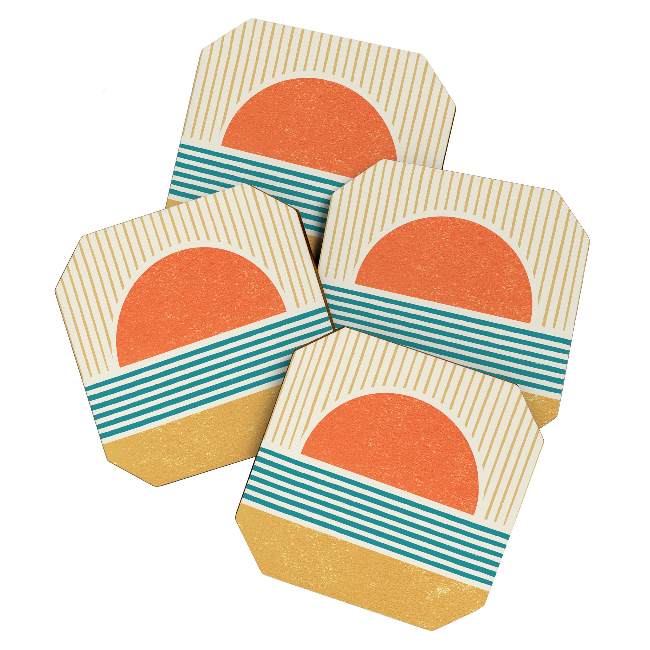Sun Beach Stripes - Mid Century Modern Abstract Coaster